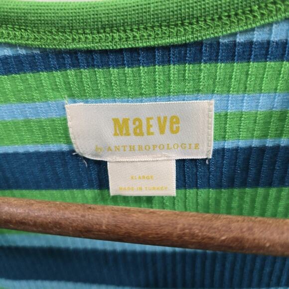 Anthropologie Top Womens XL Green Blue Striped Tank Maeve Ribbed Coastal - Picture 3 of 9